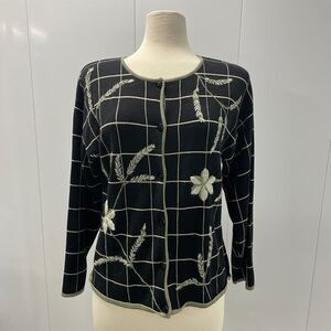 Christopher & Banks Black Cardigan Green Embroidered Design Size Medium